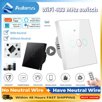 1/2/3/4 Banda Tuya Wifi Smart Gaismas Slēdzi Smart Home ES Sienu Touch Switch 433MHZ App Tālvadības pults Atbalsta Alexa, Google Home