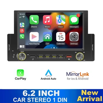 1 Din Auto Radio Atskaņotājs 6.2 Collu MP5 Multimedia Player Autostereo Android Carplay Mirrorlink Bluetooth Ar Cam F170C
