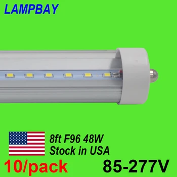 10/iepak 8FT. 2.4 m LED Tube Spuldzes 48W FA8 vienu pin Retrofit Lukturi 8 pēdas F96 T8 T12 Flurescent Gaismas 85-277V 110V