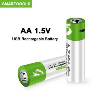 100% Oriģināls USB AA Uzlādējamas Baterijas, 1.5 V 2600 mWh Li-ion Akumulatoru, Tālvadības pults MouseElectric Rotaļlietas Akumulators + Kabelis