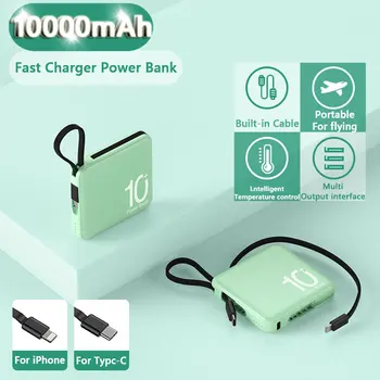 10000mAh Mini Power Bank Fast Charger Ārējās Autonoma Akumulators Powerbank iebūvēto Kabeli Portatīvo iPhone 14 SamSung Xiaomi