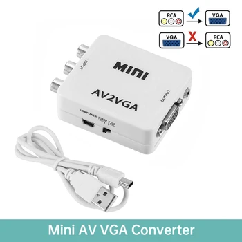 1080P Mini Video Pārveidotājs RCA AV VGA Video Converter Conversor ar 3,5 mm Audio AV2VGA / CVBS Audio, lai DATORS HD Datoru ar TV