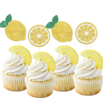 12Pcs Jauki Citronu Cupcake Ielikt Dzimšanas dienas Kūka Ielikt Citronu Deserts Cilindrs Kūka Apdare