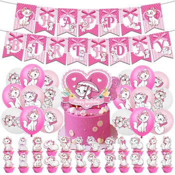 1set Marijas Kaķis Tēma Rožu Rozā Baloni Princese Baby Meitenes Happy Birthday Party Apdare Karikatūra Dzīvnieku Pet Folija Lateksa Ballon
