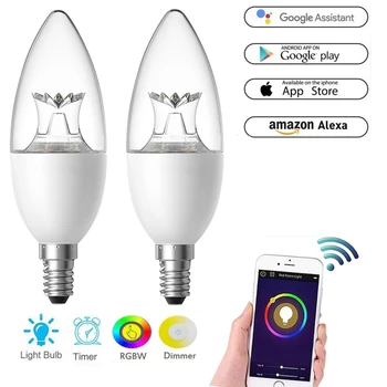 2/4 gab Smart LED Svečturi Spuldzes Smart Dimming E27/E14/E12 Līdzvērtīgu Lustra Saderīgs Ar Alexa, Google Palīgs