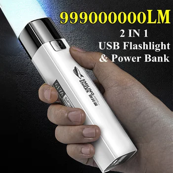 2 IN 1 9990000LM Mini Lāpu Power Bank Ultra Spilgti Taktiskās LED Lukturīti, Āra Apgaismojums 3 Režīmi Ar USB Uzlādes Kabelis