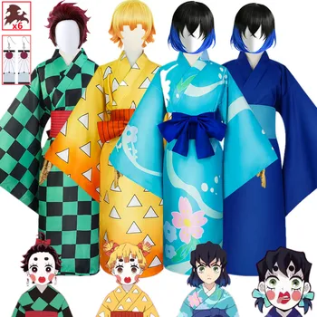 2 Sezonas Anime Dēmons Slayers Kimetsu Nav Yaiba Cosplay Kostīmu Inosuke Hashibira Zenitsu Tanjirou Kimono Halloween Drēbes