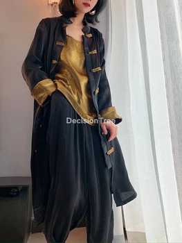 2022. gadam, ķīniešu tradicionālās hanfu top+bikses komplekts sievietēm satīna tang uzvalks, kāzu garām piedurknēm qipao kleitas, sieviešu apģērbu komplekti