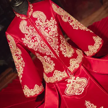 2022 Jaunu Ķīniešu Stilā Tradicionālo Sarkano Frēzēšana Izšuvumi Qipao Apģērbs Kāzām Kāzu Kleita