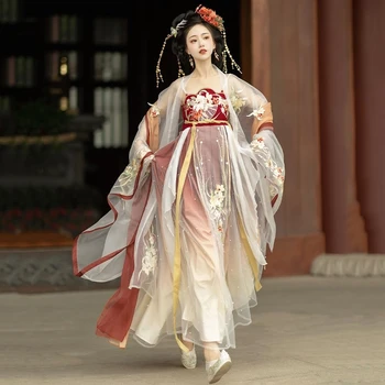 2023 Hanfu Sieviešu Dienas Tradicionālo Ķīniešu Kleita Tang Dynasty Stilā Red Uzlabotu Vidukļa garums garām Piedurknēm Atbilstu Kleitas Kostīms