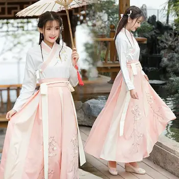 2023 Hanfu sieviešu kostīmu pieaugušo studentu Ming veikti Ķīniešu stilā uzlabotu vidukļa garums sarong dienas apkakles komplekti pulveris hanbok