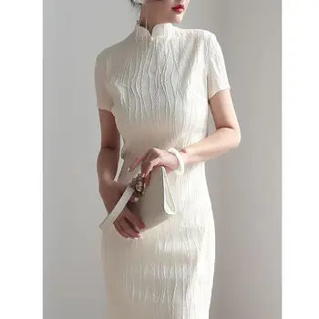 2023 jaunais Ķīnas qipao kleita vestidos elegants vintage cheongsam balta OLA cheongsam kleita ar īsām piedurknēm mūsdienu qipao kleita