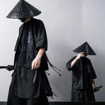 2023 Jauno Japānas Tradicionālā Melnā Kimono Jaka Diablo Ninja Samurai Cosplay Kostīms Ķīnas Hanfu Stila Mētelis Streetwear