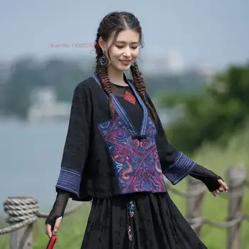 2023 retro kokvilnas veļa hanfu etniskā ziedu izšuvumi jaciņa īss mētelis sievietēm vintage tang uzvalks austrumu tradicionālo jaka