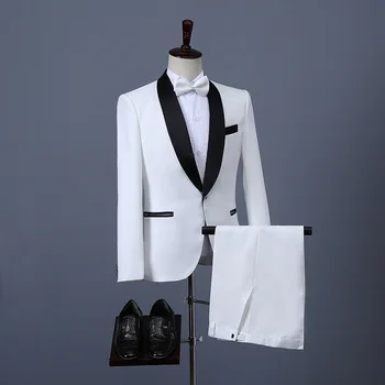 2023 Uzvalks Vīriešu Trīs-korejiešu gabals Uzvalks Slim White Professional Labākais Cilvēks Līgavainis Kleita ar tauriņu Vīriešu Apģērbs