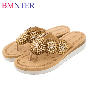 2023 Ziedu pērle bohemia fāzēm sandales dizainparaugiem, attiecībā uz sievietēm ādas zoli uzsist kritiens dzīvoklis sandales dāmas gadījuma čības