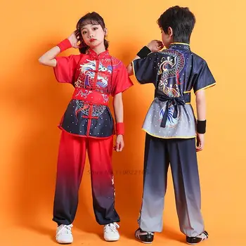2023 ķīniešu bērniem, tai chi, ušu apģērbu pūķis drukāt cīņas mākslas uzvalks kung fu vienotu wing chun shaolin ķīniešu kungfu komplekts