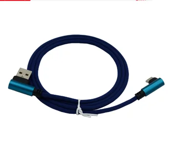 2gab/daudz Kokvilnas pītā izliektas C tipa 90 grādu uzlādes kabelis USB ātrās uzlādes kabeļi Mobilais datu tālruņu līniju