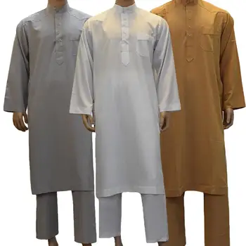 2GAB Vīriešiem, Etniskā Halāti + Bikses Tērpiem Islāma Musulmaņu Jubba Thobe Tuvajos Austrumos Maxi Thawb Kleita Kaftan Dubaija Kleita Ikdienas Uzvalki Jaunas