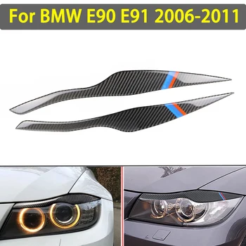 2x Oglekļa Šķiedras Auto Lukturu Uzacis Plakstiņa Vāka Apdare Uzlīmes BMW E90, E91 320i 325i 330i 2006. - 2008. gads 2009. gads 2010. gads 2011. gads