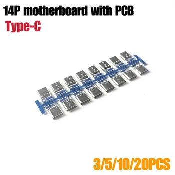3/5/10/20pcs USB 3.1 C Tipa Savienotājs 14 Pin Female Ligzda traukā Ar Caurumiem PCB 180 Vertikālais Vairogs USB-C1