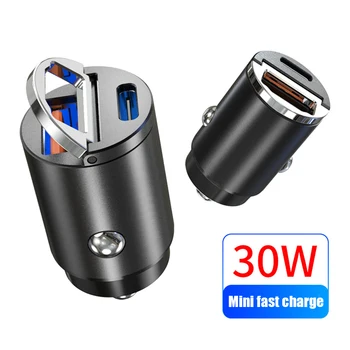 30W Auto Lādētājs USB Fast Charger QC 3.0 Ātri Uzlādēt C Tipa PD Uzlādes Adaptera Kontaktligzda Cigarešu Šķiltavas Mobilo Telefonu Lādētājs