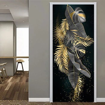 3D Durvju Apdare Tapetes Golden Banana Leaf Mūsdienu Dizaina PVC pašlīmējošas Ūdensnoturīgas Uzlīmes Mūra Sienas Uzlīmes Dzīvojamā Istaba