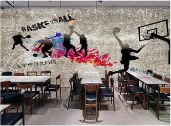 3d foto tapetes uz sienas Retro cementa sienas basketbola sporta gleznu guļamistabā, Mājas apdare, tapetes sienu ruļļos