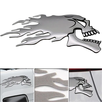 3D Silver Chrome Garu Galvaskausu Galvas Auto, Automašīnu, Motociklu Uzlīmes Car Styling Dekorēšanas Uzlīmēm