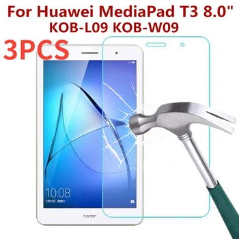 3PCS 9H Stikla Tablete Filmu Par Huawei Mediapad T3 8.0 Collu Ekrāns Aizsardzības KOB-L09 W09 Burbulis Bezmaksas HD Stikla Aizsardzības Plēves