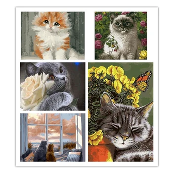 40×50cm Kaķis Krāsošana Ar Numuriem Dzīvnieku Krāsošana Ar Numuriem, Audekls Zīmēšanai Akrila Krāsām DIY Dāvanu, Mājas Dekoru
