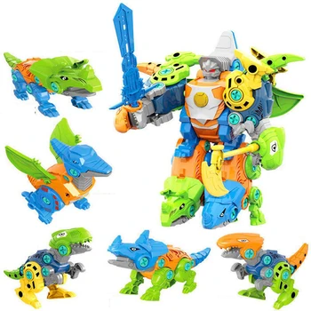5 In 1 Bērnu Montāža Ķieģeļu Skrūvgriezi Dinozauru Komplekts Rotaļlietas, Plastmasas Skrūvi DIY Celtniecības Bloki Robots Modelis Bērniem Rotaļlietas