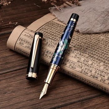 6 Krāsas Hongdian 1837 Metāla Tintes Pildspalvu, ar Roku apgleznotus Ķīniešu Stilā Irīdija EF/F/ Izliektas Nib Tintes Pildspalvu Lielisku Rakstot Dāvanu Pildspalvas