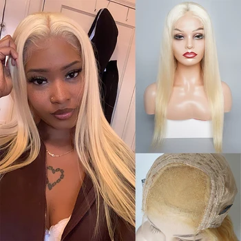 #613 Blondīne 4*4 Mežģīnes Slēgšanas Parūkas Brazīlijas Remy Human Hair 30 Collu Taisni Balinātājs Blondīne Mežģīnēm Priekšā, Parūkas 150% Blīvums
