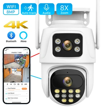 8MP 4K divu Ekrānu icsee Wifi Kamera ar Dual Objektīvs Krāsa Nakts Redzamības Ai, Auto Izsekošana Mākonis Āra Bezvadu Drošības Kameru