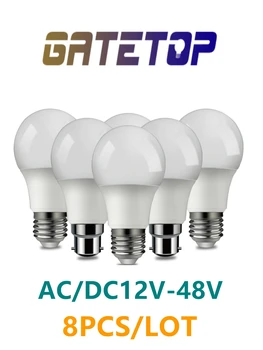 8pcs/daudz DC/AC 12V-48V LED Spuldzes A60 E27 B22 Lampas 10W Bombilla Saules Led Spuldzes 12 Volti Zemas Voltāžas Lampas Apgaismojums