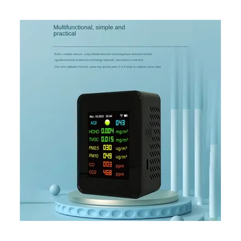 9 1 Digitālā Temperatūras un Mitruma Testeri PM2.5 PM10 HCHO TVOC CO CO2 Mērītājs WiFi LCD Infrasarkanais Sensors Monitors Melns