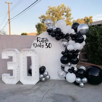 99pcs Melnā un Sudraba Baloni Vainags Chrome Konfeti Baloon Arku Komplekts Metāla Globos Dzimšanas dienu, Bērnu Dušas Kāzu Dekori