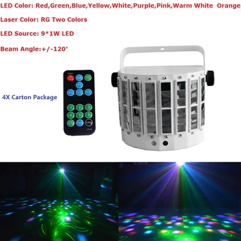 9X1W LED Tauriņš Skatuves Gaismas Efektu Augstas Kvalitātes 150mw RG Divu Krāsu Lāzera Gaismu Ar Tālvadības pulti Disco Party DJ Projektoru