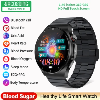 AI, Medicīnisko Diagnozi Smart Skatīties Bluetooth Zvanu Cukura līmeni Asinīs, Asins Lipīdu urīnskābes Monitors HRV EKG Smartwatch Vīriešiem, Sievietēm 2023
