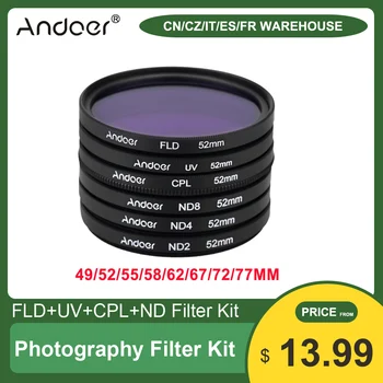 Andoer UV+CPL+FLD+ND(ND2 ND4 ND8) Fotogrāfiju Filtru Komplekts Komplekts Nikon Canon Pentax Sony DSLRs 52mm/49/55/58mm/62/67/72/77mm