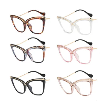 Anti-zila Gaisma Lielo Kaķu Acs Brillēm, Metāla UV400 Optiskās Brilles Modes Dāmas Retro Skaidrs, Brilles