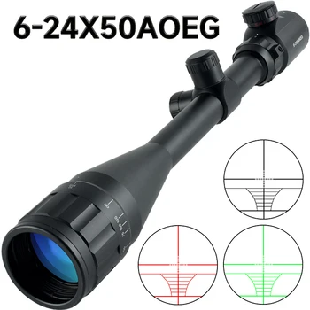 AOE 6-24X50 Medību Jomu, Regulējams Zaļā Red Dot Gaismu Taktiskās Riflescope Tīkliņš Optisko Šauteni Redzes Snaiperis Airsoft Gaisa Pistoli