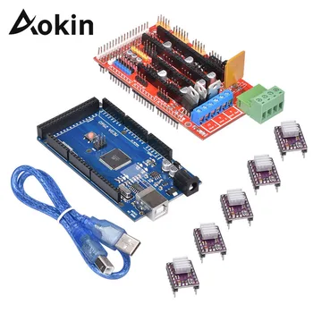 Aokin 1gb Mega 2560 R3 + 1gb RAMPAS 1.4 Kontrolieris Dēlis+5gab DRV8825 Stepper Motor Driver Reprap 3D Printeri RAMPAS 1.4 Komplekts