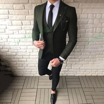 Armijas Zaļā Vīriešu Uzvalku 2023 Slim Fit Maksimālā Atloks Vīriešu Kāzu Uzvalks Pielāgotu 3 Gabali Līgavainis Valkāt Žakete, Veste Bikses Kostīmu Homme