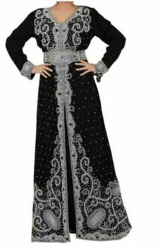 Arābu Islāma Kāzu Tērpu Dubaija Marokas Valsts Tradicionālo Kleita Sievietēm Musulmaņu Vizuļi Izšuvumu Melna Gara Mantija Multi Izmēra