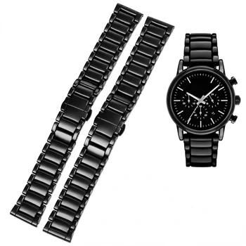 Augstas kvalitātes, spilgti keramikas watchband Par Armani AR1507 AR1509 AR70002 Melnās keramikas skatīties lietā siksniņu rokassprādze piederumi 22mm