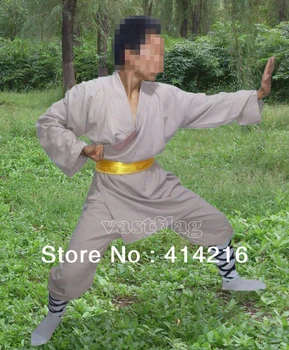 augstas kvalitātes Vasaras&Pavasarī kokvilnas Shaolin mūku tērpi kung fu apģērbu zen wing chun ušu tērpi, cīņas mākslas formas, bēša