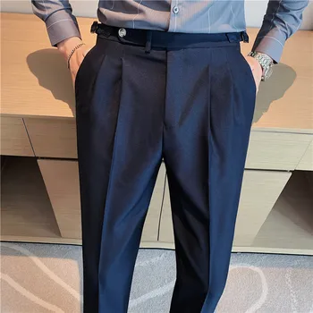 Augstas Kvalitātes Vīriešu Uzvalku Bikses Britu Biznesa Kleitu Bikses Ikdienas Biroja Kāzu Bikses Melna Pelēka Streetwear Kostīmu Homme