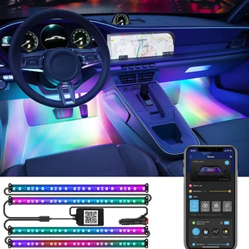 Automobiļu Interjera Dekoratīvie Gaismas LED Auto Kāju Gaismas 36/48/72 LED Atmosfēru Lampas Apkārtējā LampRemote /APP Balss Vadība